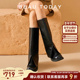 BeauToday真皮长筒靴女粗腿裤 管靴女BT厚底烟筒靴女秋冬新款 靴子