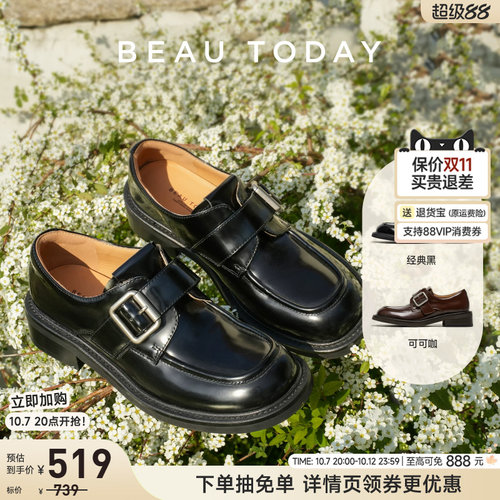 BeauToday英伦风小皮鞋方头搭扣