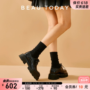 BT厚底乐福鞋 女真皮粗跟单鞋 女2024年新款 BeauToday英伦小皮鞋 女