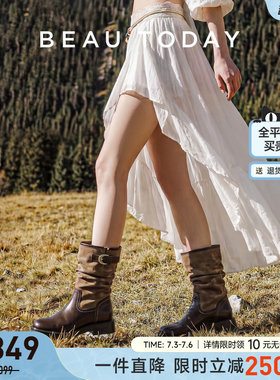 BeauToday西部靴女款复古短筒靴