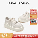 BeauToday厚底小白鞋女款2025新款秋季白色板鞋增高休闲鞋运动鞋