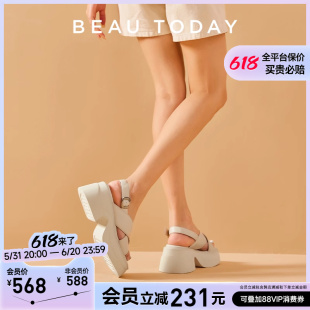 晚风凉鞋 女夏季 BeauToday厚底凉鞋 女BT交叉带松糕底粗跟舒适法式