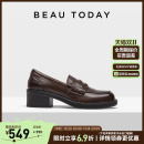 棕色单鞋 BeauToday厚底乐福鞋 真皮英伦风小皮鞋 秋冬季 女2025新款