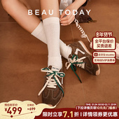 女2026新款 棕色内增高休闲鞋 轻便阿甘鞋 BeauToday厚底德训鞋 女鞋