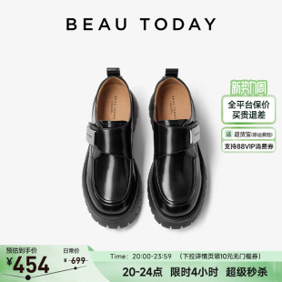 厚底单鞋 春增高真皮轻量英伦风小皮鞋 子 女款 BeauToday黑色乐福鞋