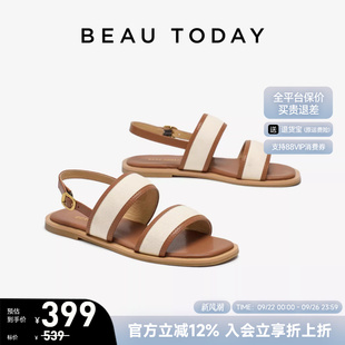 白色一字带凉鞋 夏季 罗马凉鞋 时尚 BeauToday平底凉鞋 沙滩鞋 女款