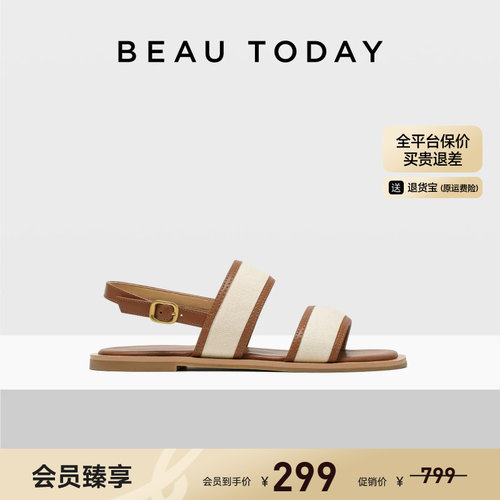 BeauToday一字带凉鞋平底