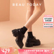 BT黑色单鞋 真皮英伦风小皮鞋 女春季 BeauToday榛果拿铁厚底乐福鞋