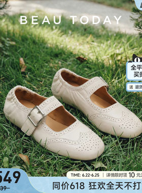 BeauToday芭蕾玛丽珍鞋女2026新款夏季真皮单鞋白色小皮鞋