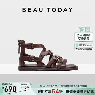 商场同款 凉鞋 BeauToday真皮罗马凉鞋 BT平底时装 度假凉鞋 夏季
