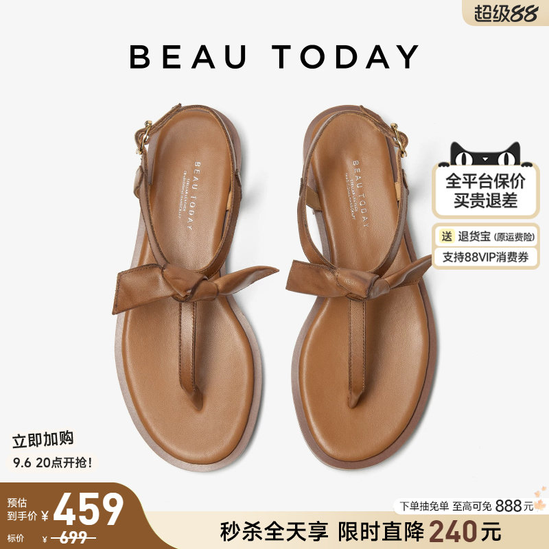 BeauToday夹脚罗马凉鞋平底舒适图片