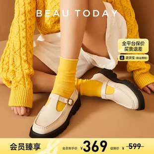 法式 女秋真皮增高小皮鞋 BeauToday厚底乐福鞋 玛丽珍鞋 清仓款