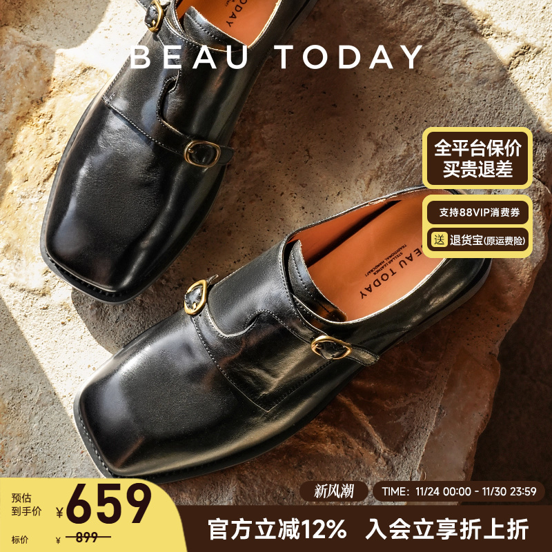 BeauToday小皮鞋真皮粗跟