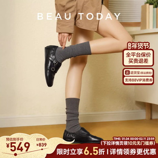 BeauToday乐福鞋女2026新款春英伦风小皮鞋孟克鞋布洛克雕花女鞋
