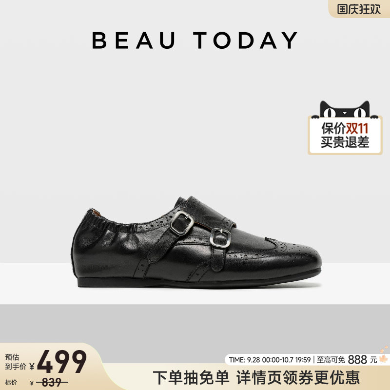 BeauToday羊皮乐福鞋布洛克女鞋图片