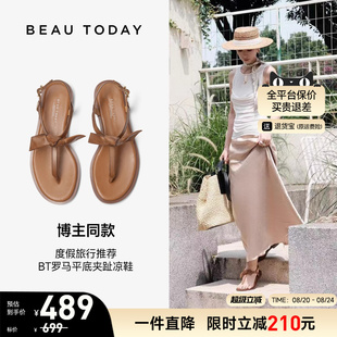 夹心蝴蝶 女夏季 BeauToday夹趾凉鞋 黑色凉鞋 罗马凉鞋 2025新款