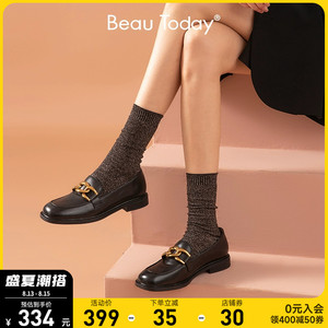 BeauToday乐福鞋女鞋春夏英伦风小皮鞋jk真皮一脚蹬软皮黑色单鞋