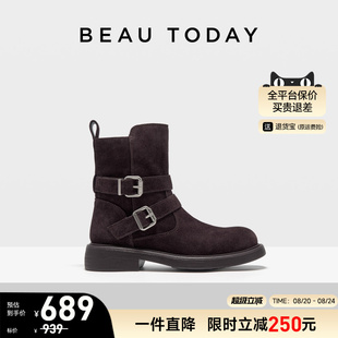 BeauToday骑士靴女款 短靴女英伦风西部牛仔靴女靴子 2025新款 秋季