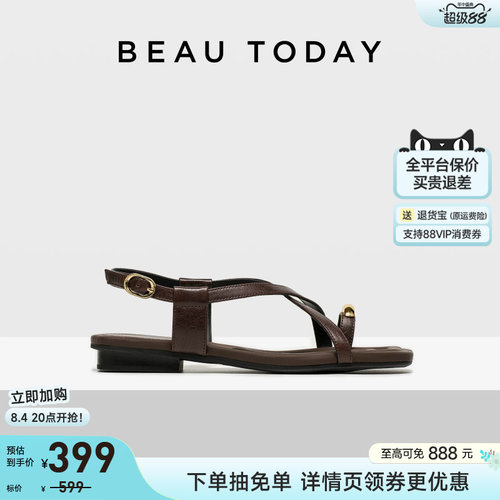BeauToday罗马夹趾凉鞋平底凉鞋