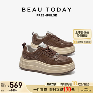 BeauToday厚底休闲板鞋女款复古休闲运动鞋小个子增高鞋女士单鞋