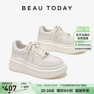 休闲鞋 春季 白色板鞋 女款 BeauToday厚底小白鞋 老爹鞋 女内增高单鞋