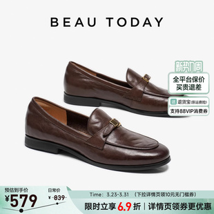 平底浅口单鞋 一脚蹬黑色英伦风小皮鞋 女2026春季 BeauToday乐福鞋