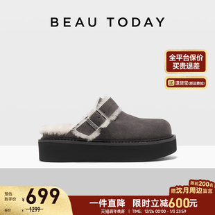 女包头勃肯女鞋 保暖勃肯半拖BT棉鞋 秋季 BeauToday厚底雪地靴女款