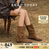 管靴女新款 BeauToday裤 堆堆靴美拉德靴子部中筒靴 法芙娜