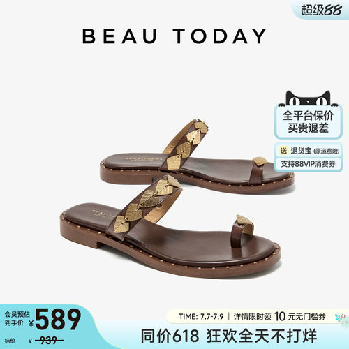 BeauToday平底罗马凉鞋女度假