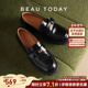 女2025新款 秋季 单鞋 BeauToday黑金山茶花厚底乐福鞋 英伦风小皮鞋