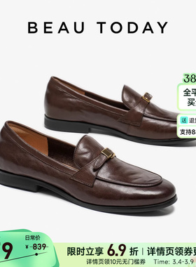 BeauToday乐福鞋女2026春季一脚蹬黑色英伦风小皮鞋平底浅口单鞋