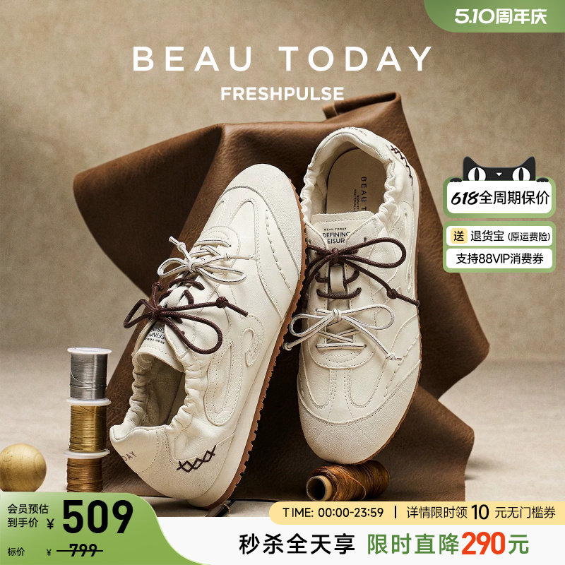 BeauToday德训鞋女款2026新款夏季休闲鞋小白鞋阿甘鞋羊皮单鞋女