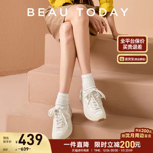跑步鞋 BeauToday厚底增高小白鞋 轻便运动鞋 秋奶油夹心老爹鞋 女款