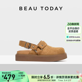 厚底一脚蹬懒人鞋 BT复古英伦风穆勒鞋 女春季 BeauToday真皮勃肯鞋