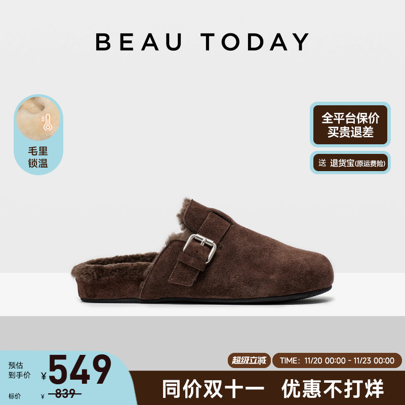 BeauToday复古勃肯鞋羊毛毛毛鞋