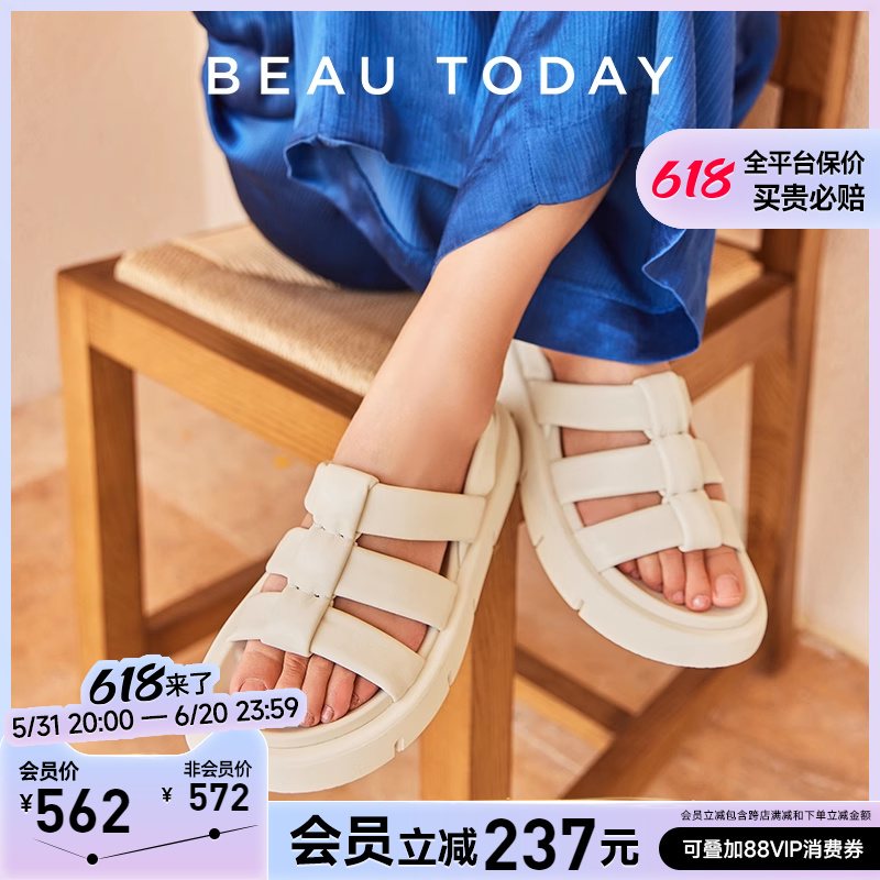 Beautoday罗马凉鞋厚底平底真皮