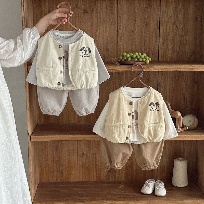 2026新款男童秋季套装小童宝宝马甲打底衫婴幼儿衣服裤子三件套潮