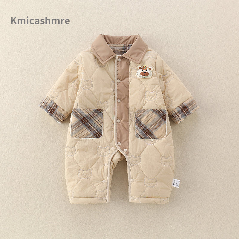 婴儿衣服秋冬装连体新生宝宝夹棉哈衣薄棉外套冬季保暖外出服抱衣