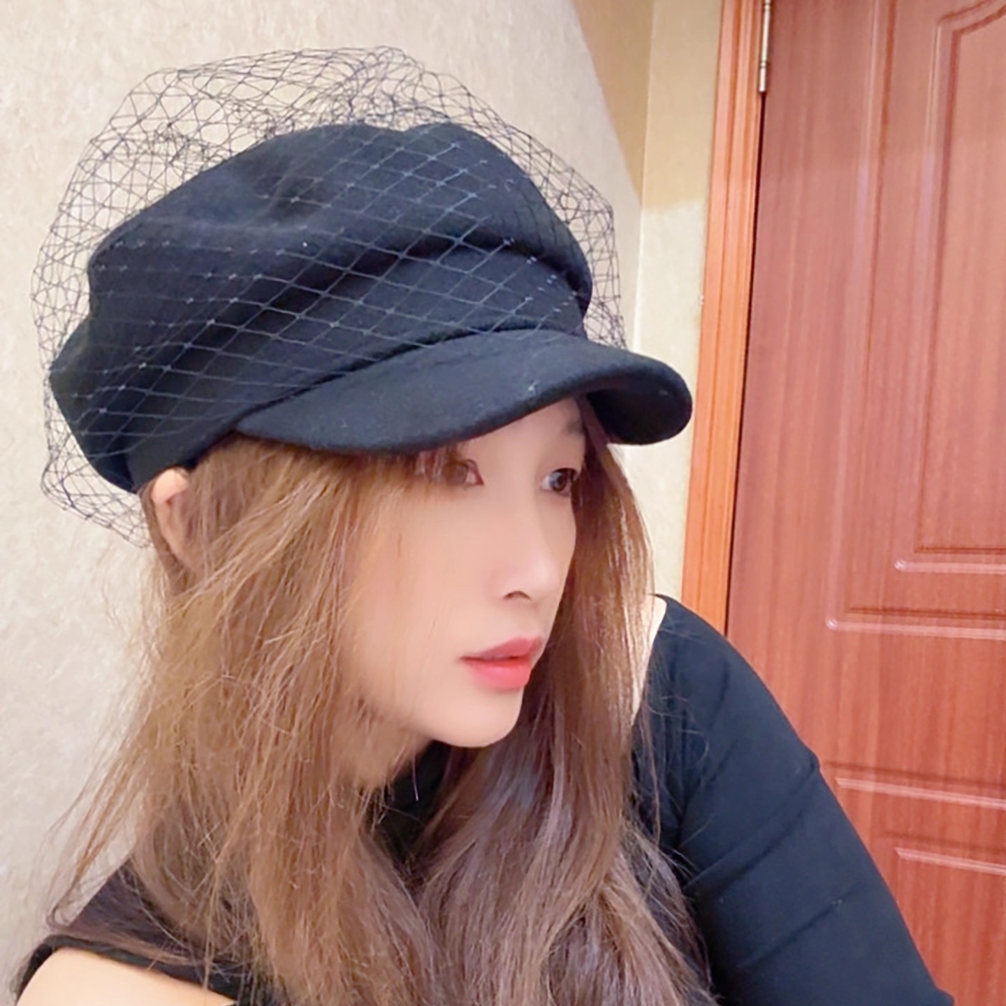 黑色贝雷帽女秋冬季毛呢保暖复古八角帽英伦时尚网纱平顶鸭舌帽子
