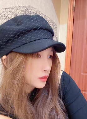 黑色网纱贝雷帽女秋冬季保暖百搭