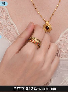 D'ACCORD罗马雕刻手工石榴石戒指