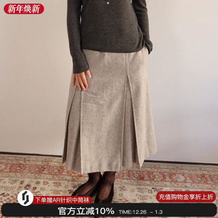sesaar赛萨 羊毛桑蚕丝混纺A型褶裥过膝口袋Tyrael泰瑞尔半裙