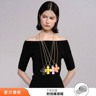 tokokkino 2026春夏新款彩色树脂四面蝴蝶结项链毛衣链锁骨链