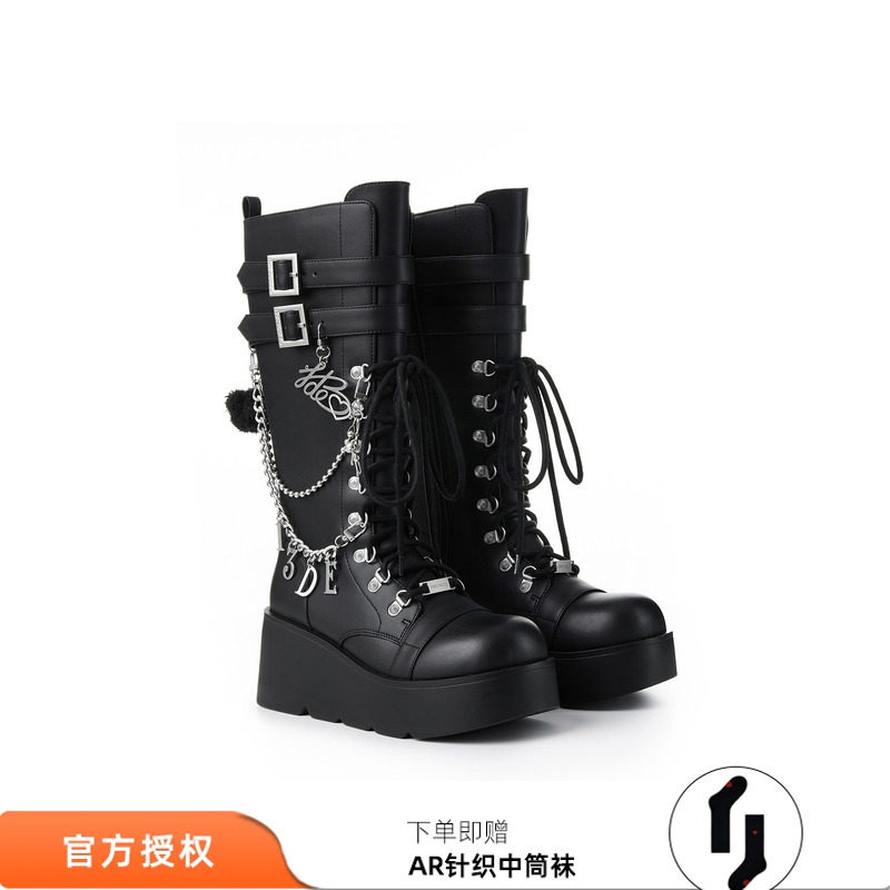 13DE MARZO女士 2026新款链条长筒靴厚底增高显瘦高筒鞋子