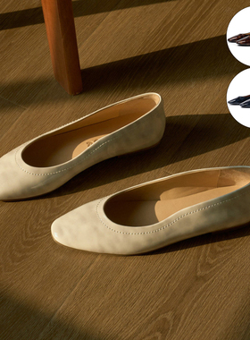 faytobe 26新款极简浅口平底鞋女鞋新款复古漆皮一脚蹬舒适单鞋