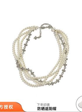 tokokkino 26春夏新款珍珠轨迹多层珍珠蝴蝶结花套链叠戴项链百搭