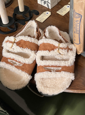 现货AFFLATUS3 2025新款小众牧羊人美丽奴羊毛毛拖鞋经典乐福凉鞋