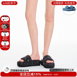【赵露思同款】TRAPAR WAVES厚底增高一字拖凉鞋黑色拖鞋女外穿