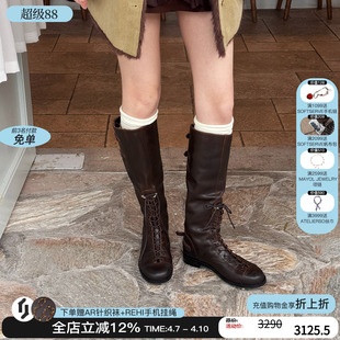 做旧坦克靴褶皱中筒靴绑带骑士靴金属搭扣靴子女 cotemp26新款