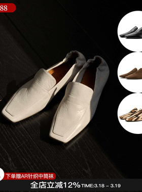 faytobe26新款乐福鞋方头法式一脚蹬单鞋小众复古气质低跟小皮鞋